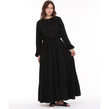 Viskon Kumaş Siyah Uzun Tesettür Elbise