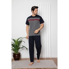 Moon Kısa Kollu Erkek Bordo Füme Parçalı Pamuklu Pijama Takımı