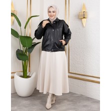 Harma Time Butik Kadın Siyah Deri Astarlı Fermuarlı Ceket