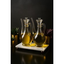 Mermer Stantlı  Borosilikat Cam Glorry  Yağlık 700 ML+700 ml