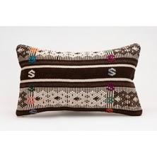 El Yapımı Kilimden Yapılmış Vintage Kırlent Kılıfı, Yün, 30X50 cm