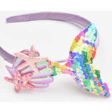 Le Mabelle Çok Renkli  Payetli Deniz Kızı Figürlü Kız Çocuk Taç