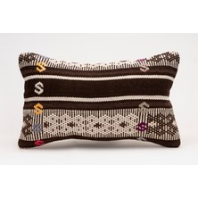 El Yapımı Kilimden Yapılmış Vintage Kırlent Kılıfı, Yün, 30X50 cm