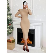 Prenses Kol Kaşkorse Elbise Bej A3691