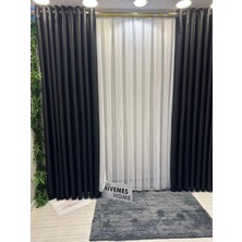 Düz Desenli Nivemes Home Keten Tül Perde 1 Adet Sık Pileli Kornişli