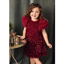 Abel&lula Kırmızı Payetli Içi Penye Astarlı Omuz Detaylı Elbise (05-09 Yaş Arası) - Kırmızı