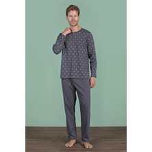Erkek Füme Uzun Kollu Düğmeli Yaka Desenli Pijama Takımı C9T2N91