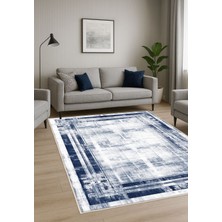 Lacivert Gri Dijital Baskı Salon Halısı Kaymaz Tabanlı Yıkanabilir Halı Yolluk