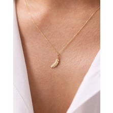 Altın Defne Tüyü Minimal 14 Ayar Kolye