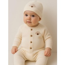 Kız Bebek Organik Pamuklu Çiçek Nakışlı Tulum Şapka Takım