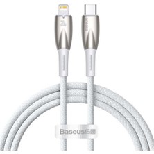 Baseus Glimmer Series Beyaz CADH000002 1mt 20W Type-C To Lightning Şarj Kablosu Örgülü