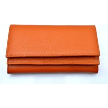 Veskemann Naomi Turuncu Orange Hakiki Deri Çok Bölmeli Cüzdan