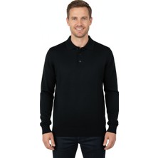 Oppland Erkek Yünlü Dokuma Kazak Cepsiz Polo Yaka Düz Renk Klasik Model Rahat Kesim Tam Kalıp