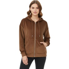 Rays Taba Kadın Fermuarlı Kapüşonlu Sweatshirt 3059A
