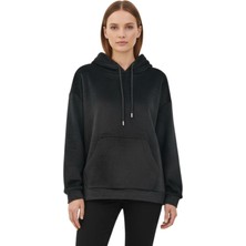 Rays Siyah Kadın Peluş Kanguru Cepli Kapüşonlu Sweatshirt 3061A