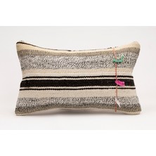 El Yapımı Kilimden Yapılmış Vintage Kırlent Kılıfı, Yün, 30X50 cm