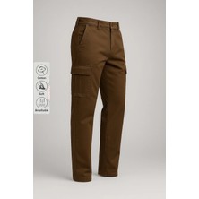 Erkek Yüksek Bel Kargo Cep Kahve Baggy Pantolon