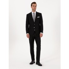 Cacharel Erkek Siyah Slim Fit %100 Yün Mono Yaka Basic Takım Elbise 50310082-VR046
