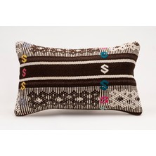 El Yapımı Kilimden Yapılmış Vintage Kırlent Kılıfı, Yün, 30X50 cm