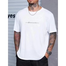 Unisex Baskılı Oversize T-Shirt - Beyaz