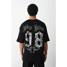 Unisex Baskılı Oversize T-Shirt - Siyah