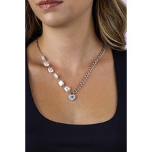 Gümüş Pazarım Beyaz Altın Kaplama Kalp Model Zincir Model Kadın Çelik Kolye