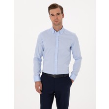 Cacharel Erkek Açık Mavi Slim Fit %100 Pamuk Yakası Düğmeli Oxford Gömlek 50319721-VR003