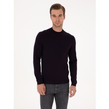 Cacharel Erkek Mürdüm Slim Fit Yün Karışımlı Çeyrek Balıkçı Yaka Basic Triko Kazak 50315295-VR074