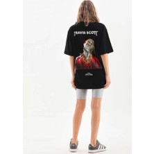 Unisex Baskılı Oversize T-Shirt - Siyah