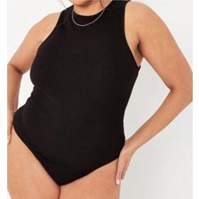 Büyük Beden Halter Yaka Esnek Çıtçıtlı Örme Body