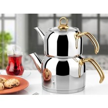 Asya Aile Boy Paslanmaz Çelik Çaydanlık Gold Kulp 4 Parça