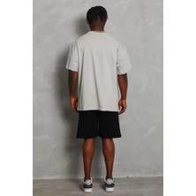 Unisex Oversize Düz Bisiklet Yaka T-Shirt - Gri
