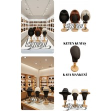 Manken İstanbul Kumaş Kaplı Ahşap Standlı Polyester Kafa Mankeni Aksesuar Mankeni Şapka Mankeni Peruk Mankeni