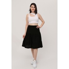 Belmando Viskon Kumaş Midi Boy Siyah Şort Etek