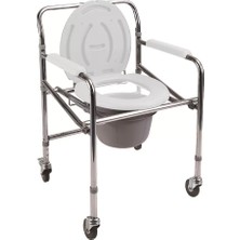 Poylin Tekerlekli Komot Tuvalet Sandalyesi | Katlanabilir Çelik Gövde, Yükseklik Ayarlı, Klozet Kapaklı P561