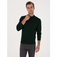 Cacharel Erkek Zümrüt Slim Fit Yün Karışımlı Çeyrek Balıkçı Yaka Basic Triko Kazak 50315295-VR055
