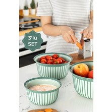 3'lü Ekonomik Linea Yuvarlak Kase Seti Yeşil 3x (1 Litre- 2 Litre- 3 Litre)