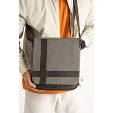 Mega 417 Unısex Kanvas  Postacı Çantası Askılı Çanta Omuz Çanta Gri-Kahve