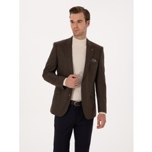 Cacharel Erkek Kahverengi Slim Fit Yün Kaşmir Karışımlı Ceket 50299266-VR029