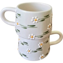 2'li El Yapımı Papatya Işlemeli Kupa