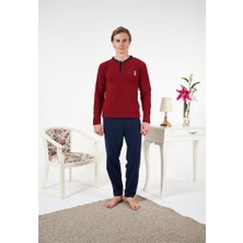 Estiva Düz Renk Uzun Kol Polar Erkek Pijama Takım