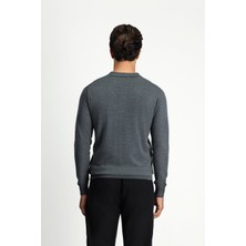 Kiğılı Regular Fit Polo Yaka Düğmeli Erkek Kazak Orta Antrasit Desenli