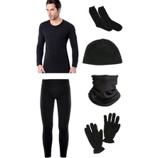 Siyah Termal Içlik Takımı Polar Bere Boyunluk Eldiven Havlu Çorap Seti - Asker Malzemeleri