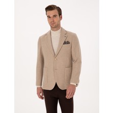 Cacharel Erkek Bej Slim Fit Yün Karışımlı Flanel Ceket 50316351-VR011