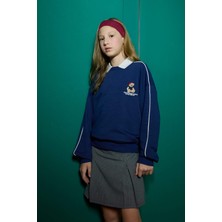 DeFacto Oversize Geniş Kalıp Bisiklet Yaka Baskılı Sweatshirt Kız Çocuk F2250A825AU