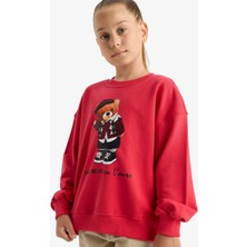 DeFacto Oversize Geniş Kalıp Bisiklet Yaka Baskılı Sweatshirt Kız Çocuk E7841A825AU