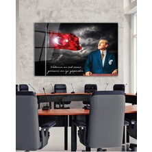 Türk Bayrağı ve Atatürk Cam Tablo Vatanını En Çok Seven Modern Ev Ofis Salon Kurum Hediyelik Tablo