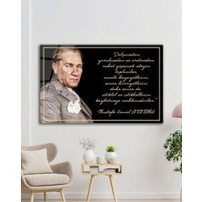 Atatürk Cam Tablo "çalışmadan, Yorulmadan ve Üretmeden" Modern Ev Ofis Salon Kurum Hediyelik Tablo