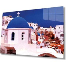 Mavi Beyaz Cam Tablo 4mm Dayanıklı Temperli Cam, Blue White Glass Wall Decor