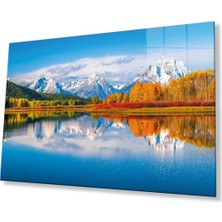 Dağ Yansıma Manzara Cam Tablo 4mm Dayanıklı Temperli Cam Mountain Reflection Landscape Glass Table